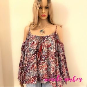 FOREVER21 BOHO Paisley Cold shoulder Top